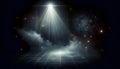 Dark background with spotlight shining on the area with smoke and delicate grid pattern on the floor Royalty Free Stock Photo