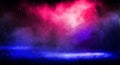 Dark background of the street, thick fog, spotlight, blue and red neon. Royalty Free Stock Photo