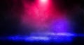 Dark background of the street, thick fog, spotlight, blue and red neon. Royalty Free Stock Photo