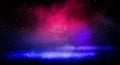 Dark background of the street, thick fog, spotlight, blue and red neon. Royalty Free Stock Photo