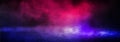 Dark background of the street, thick fog, spotlight, blue and red neon. Royalty Free Stock Photo