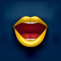 Dark Background of Womans mouth with open lips.