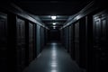 Dark backroom, many ways empty and labyrinth. AI generative
