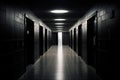 Dark backroom, many ways empty and labyrinth. AI generative