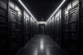 Dark backroom, many ways empty and labyrinth. AI generative