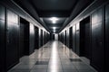 Dark backroom, many ways empty and labyrinth. AI generative