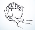 The hand gives a gift. Vector drawing