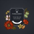 Dark badge design with almond, poppy flower, tilia cordata