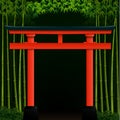 Dark bamboo forest background with red japanese gate Royalty Free Stock Photo