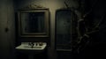 Creepy Bathroom Mirror: A Dark And Eerie Still Life In Uhd Royalty Free Stock Photo