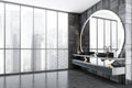 Dark bathroom with windows and two sinks Royalty Free Stock Photo