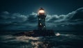 Dark beacon illuminates danger at dusk on tranquil coastline generated by AI