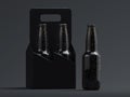 Dark beer glass bottles with droplets on black backround, 3d rendering. Royalty Free Stock Photo