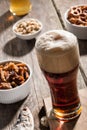 Dark beer with snacks Royalty Free Stock Photo