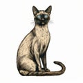 Dark Beige And Azure Siamese Cat Art: A Stunning Noir Comic Inspired Drawing