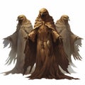 Dark Beige And Bronze Witch Birds: A Multilayered Realism In D&d Digital Painting