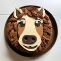 Dark Beige And Brown Horse Face Cake With Kurzgesagt And Bob Ross Style