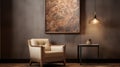 Dark Beige Chair With Oil Painting: Atmospheric Serenity In English Ipa Room Royalty Free Stock Photo