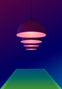 Dark billiard room with a pool table and burgundy pendant ceiling lamps. Dark blue background. Vector illustration. Competition Royalty Free Stock Photo