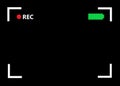 The dark black blank screen of a camera or camcorder in video recording mode showing the record function and battery power level