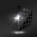 Dark black cube from small pieces. Block chain concept. Big data. Computer data storage. Technology background. Royalty Free Stock Photo