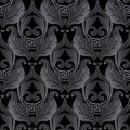 Dark black 3d Baroque seamless pattern. Vector ornamental black Damask background. Vintage floral ornaments with surface flowers, Royalty Free Stock Photo