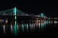 Nighttime Long Exposure Photo Portland Oregon Bridge Across River Lit Up