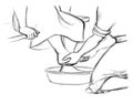 Christ washes Peter`s feet. Pencil drawing