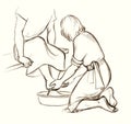 Christ washes Peter\'s feet. Pencil drawing
