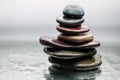 Dark or black rocks on water, background for spa, relax or wellness therapy