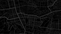 Dark black Sendai City area vector background map, streets and water cartography illustration