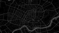 Dark black Shenyang city area vector background map, roads and water illustration. Widescreen proportion, digital flat design