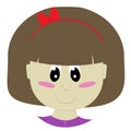 Dark blonde girl with a bob haircut and a red bow on her head, the face and head of a child in a flat style