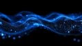Dark blue abstract design featuring illuminated data grids and flowing code