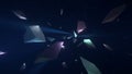 Exploding geometric shapes in dark blue space with light rays abstract breaking Royalty Free Stock Photo