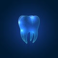Dark Blue Abstract Vector Wireframe Polygonal Mesh Tooth With Reflection