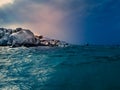 Dark blue atmosphere on the sea before the storm