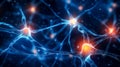 Dark blue background with abstract neuron network cells and glowing link knots Royalty Free Stock Photo