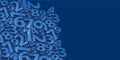 A dark blue background featuring a tight group of various three dimensional number shapes and copyspace
