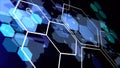Dark blue background of hexagon pattern showing technology and development with shallow death of field Royalty Free Stock Photo