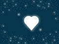 Dark blue background with little stars and a white heart in the middle