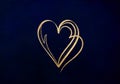 Dark blue background with luxery golden heart. Valentines day illustration