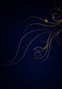 Dark blue background with luxery golden ornaments and golden swirls. Good for logo or invitation
