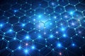 Blue interconnected hexagonal grid with glowing nodes and light flares network connection Royalty Free Stock Photo
