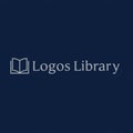 Dark blue background with a simple logo design depicting an open book in light gray. Royalty Free Stock Photo