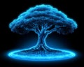 On a dark blue background, tree data technology. Digital circuit board with internet connection. Modern illustration in
