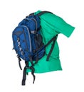 Dark blue backpack dressed for t-shirt isolated on a white background Royalty Free Stock Photo