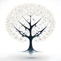 Spectral Symmetry: Dark Blue Tree Illustration, Trunk and Interconnected Branches, Ideal for a Striking Logo on a White Background Royalty Free Stock Photo