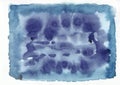 Dark blue blobs runned out on the blue horizontal watercolor gradient hand drawn background. It`s useful for graphic