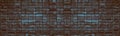 Dark blue brick wall wide texture. Rough brickwork. Gloomy grunge widescreen background Royalty Free Stock Photo